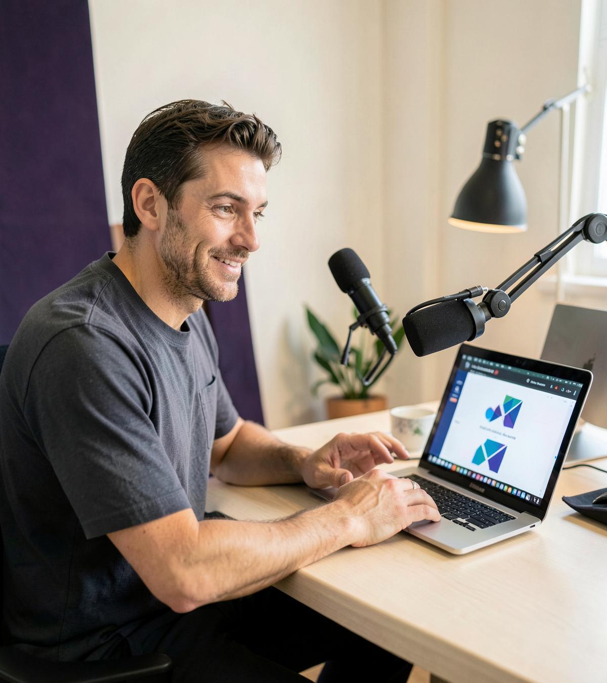 Creator recording an educational video in a home studio